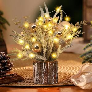 Kleiner Weihnachtsbaum mit Beleuchtung, 30cm Mini Weihnachtsbaum Weihnachtsdeko Beleuchtet Künstlicher Weihnachtsbaum LED Weihnachtsbeleuchtung Klein Tannenbaum für Weihnachten D
