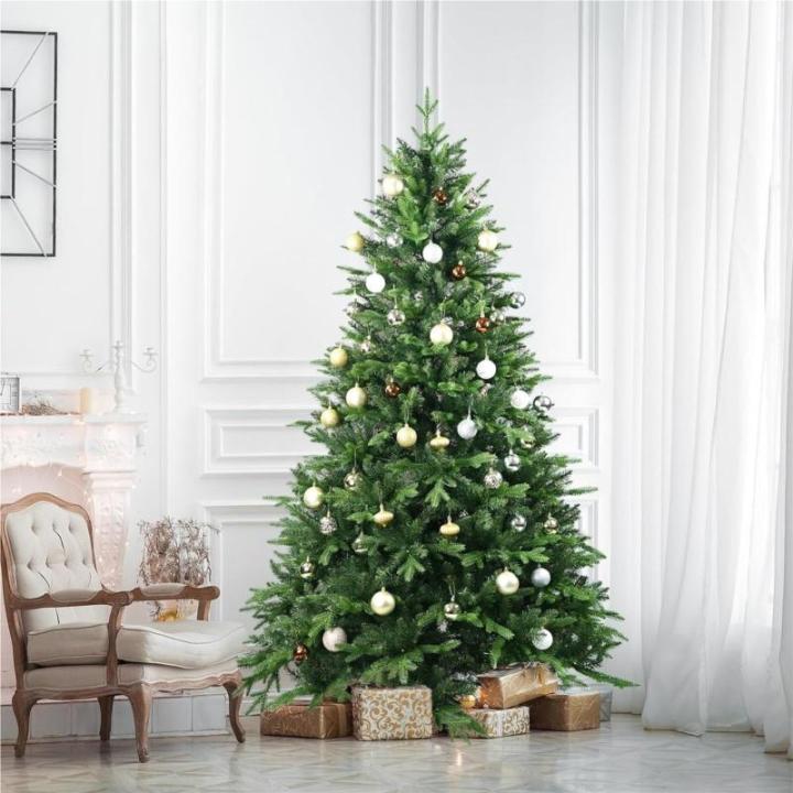 Unbeleuchtete, aufklappbare Premium-Weihnachtsbäume aus Fichte, Metallständer, aufklappbare Zweige, einfache Montage for Zuhause, Büro, Party(10FT)