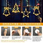 Kerstverlichting, 10 led-lichtgordijnen met sterren, kerstgordijn, werkt op batterijen, warmwit, timer, decoratieve kerstverlichting voor kerstboom, raam, deur, bruiloft, bar (2 st