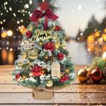 Mini-kerstboom, kleine kerstboom met verlichting, led-tafel, kerstboom, klein, kunstmatig versierd, voor kerstdecoratie (60 cm, rood met goud)
