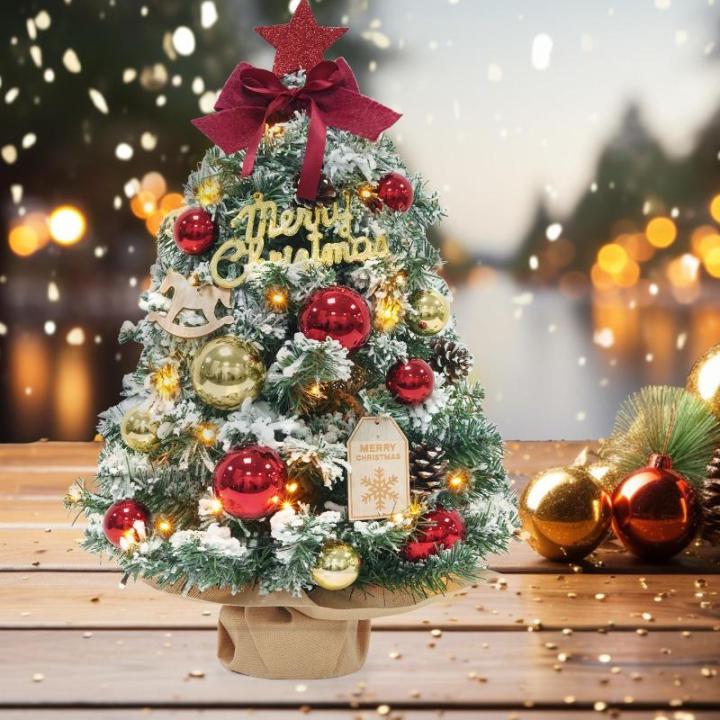 Mini-kerstboom, kleine kerstboom met verlichting, led-tafel, kerstboom, klein, kunstmatig versierd, voor kerstdecoratie (60 cm, rood met goud)