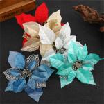 Glitzer Weihnachtsblumen Weihnachtsstern, Kunstblumen Weihnachten, Weihnachtsbaum Blumen Gold,DIY Simulation Blume Weihnachtssterne Blumen KüNstliche Spitzen Mit Clips (Gold,10 St