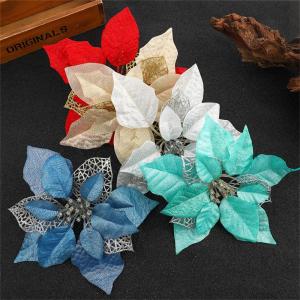 Glitter-kerststerren, kunstbloemen, Kerstmis, kerstboom, bloemen, goud, doe-het-zelf simulatie, bloemen, kerststerren, kunstkant, met clips (rood, 20 stuks)