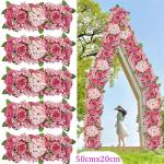 Künstliche Blumenwand Panel 50x20cm Blume Wand Künstliche Blumen Panel Matte for Büro Hochzeit Wand Dekoration 3D Blumen Hintergrund Party Liefert(Deep pink)