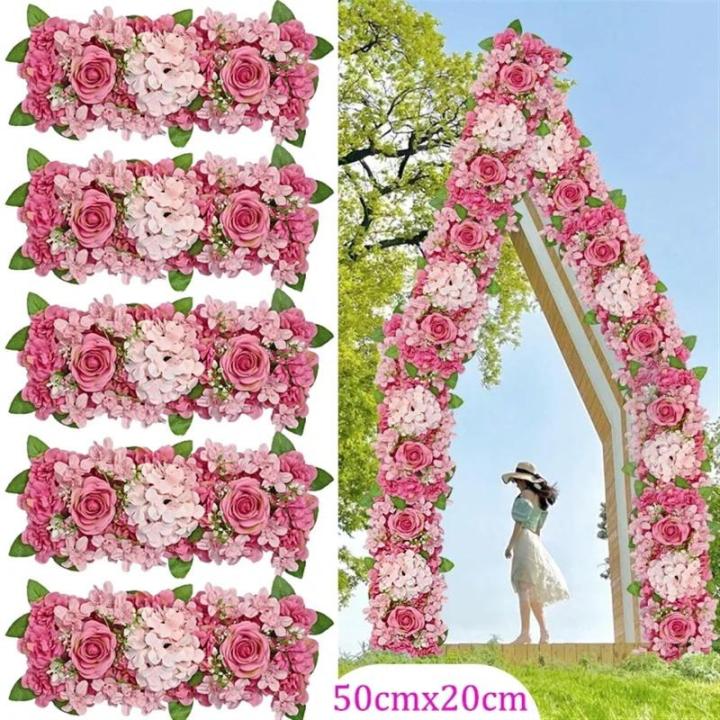 Künstliche Blumenwand Panel 50x20cm Blume Wand Künstliche Blumen Panel Matte for Büro Hochzeit Wand Dekoration 3D Blumen Hintergrund Party Liefert(Deep pink)