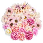 34 stuks om te knutselen, roze kleine bloemkoppen, 4 ~ 7 cm, mini , bloemhoofdjes, decoratie, zijden bloemen, , bloemendecoratie, rozen, hortensia's voor
