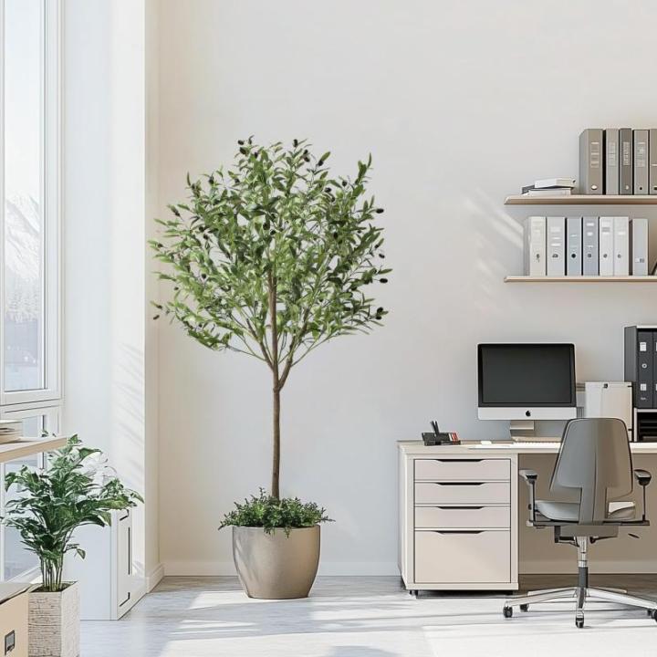 Olijfboom, kunstplant, 150 cm, grote zoals een echte kunstolijfboom, met pot, voor binnen, thuis, slaapkamer, kantoor, tuin, bruiloft, party, decoratie (1 stuks)