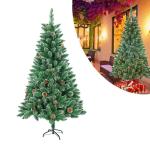 Kunstkerstboom, 180 cm, pvc, met sneeuweffect, dennenappels, kerstboom met snel op te bouwen, inklapsysteem, brandvertragende kunstdennenboom met metalen standaard