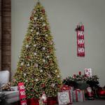 7Ft Vorbeleuchteter künstlicher Weihnachtsbaum aus voller Tanne, Weihnachtsdekoration mit Zweigspitzen, Einfache Montage, Zusammenklappbarer Metallständer,XL