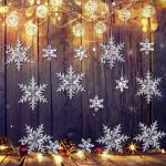 25 stks Kristallen Sneeuwvlok Kerstboom Ornamenten Acryl Sneeuwvlok Opknoping Kerst Decoratie Winter Wonderland Sneeuwvlok Opknoping Hangers Voor Kerstboom Thuis Feestbenodigdheden