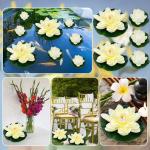 Kunstwaterlelie, 5 stuks, 10 cm en 18 cm, drijvende bloemen, waterlelie, wit, waterlelie, kunstbloemen, lotusbloem, kunstlotus, kunstdecoratie voor tuinvijver, decoratie