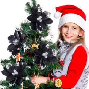 16 Stück Glitzer künstliche Weihnachtssterne Blume Glitzer Samt Magnolie Blume Faux Weihnachten Weihnachtsstern Blume Weihnachten Dekorative Blume für Weihnachtsbaum Dekoration 