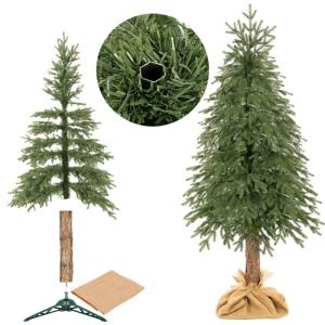 Kerstboom met natuurstam, 220 cm, natuurgetrouwe dichte takken, boomstandaard en jute stof, kunstdennenboom, gemaakt in de EU