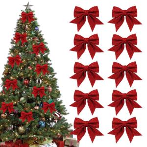 10 stuks rode strikken Kerstmis glitter kerstboom strikken kerstboomversiering voor familiefeesten feestdecoratie voor Kerstmis vakantie bruiloft feesten