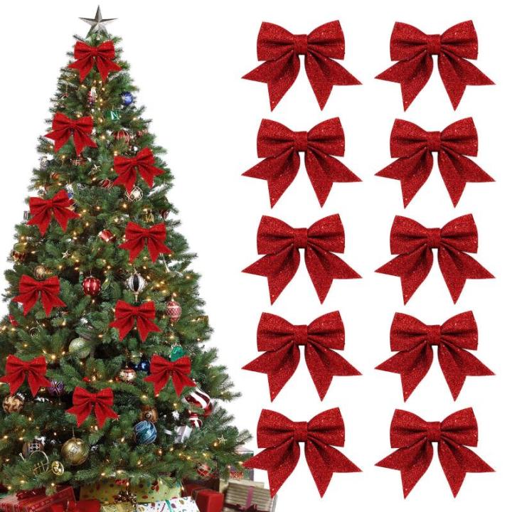 10 stuks rode strikken Kerstmis glitter kerstboom strikken kerstboomversiering voor familiefeesten feestdecoratie voor Kerstmis vakantie bruiloft feesten