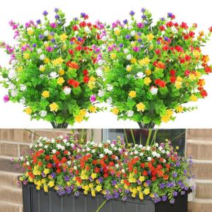 Kunstbloemen voor buiten, gemengde kleur, uv-bestendig, , bloemen in grote hoeveelheden voor het ophangen van plantenbakken, buiten, veranda, vaas, thuis, raamdecoratie, 7 bundels