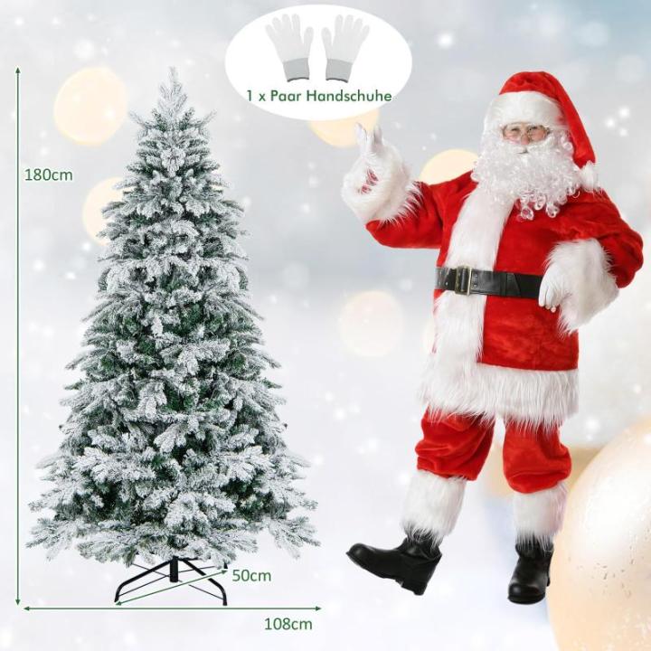 Kunstkerstboom met verlichting, 180 cm, 260 warmwitte leds, dennenboom met sneeuw en metalen standaard, sneeuwbedekt, wit