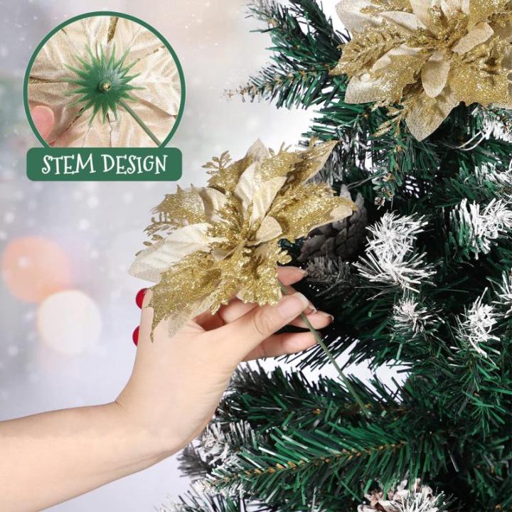 12 kerststerren kerstdecoraties kerstboom bloemen decoraties met clips en stelen kunstmatige kerststerren voor kerstkrans feestdecoraties