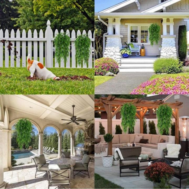 2-Pack Kunstmatige Hangende Planten nep Klimop Bladeren Boston Ferns Perzisch Rotan voor Binnen Buiten,Groen Woondecoratie Faux Wijnstok voor Tuin/Slaapkamer/Boerderij Esthetische 