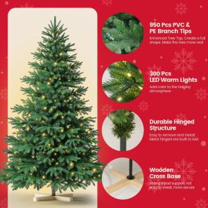 Kuro sagol Künstlicher Weihnachtsbaum Tannenbaum 180cm, Ø 95cm, 950 Spitzen, schwer entflammbar, realistischer Christbaum Tanne mit Ständer, Schnellaufbau Klapp-Schirmsystem