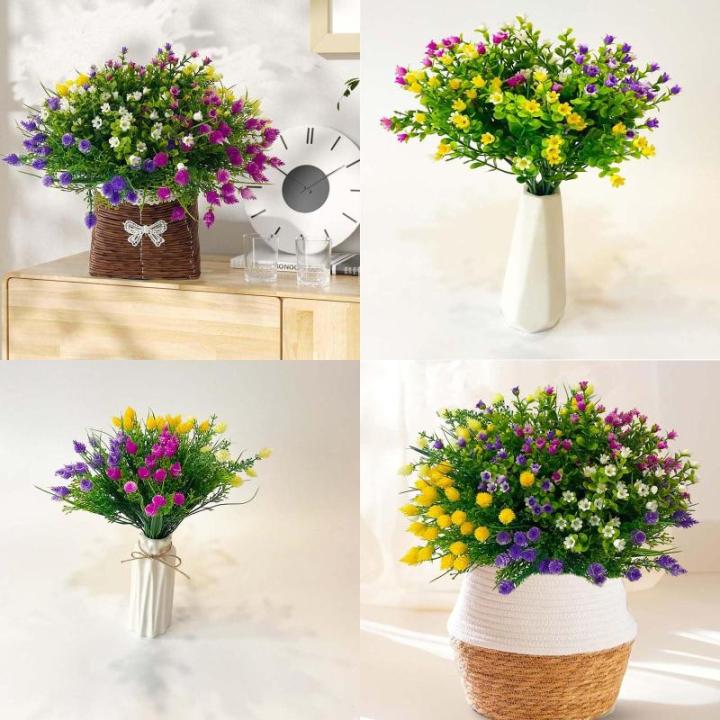 12 bundels voor buiten, uv-bestendige voor buiten, , balkonplanten, weerbestendig, duurzame plastic bloemen, net echt voor buiten, balkon, tuin