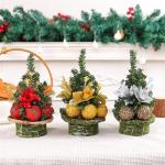 Eleganter Miniatur-Weihnachtsbaum mit goldenen Kugeln, Tannennadel, Schreibtisch-Dekoration für Büro, Urlaub, Dekoration, 5 Stück