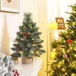 Mini-kerstboom met verlichting, led en witte sneeuw, 40 cm dennenboom met sterboompiek en echte dennenappels, voor kerstdecoratie, advent