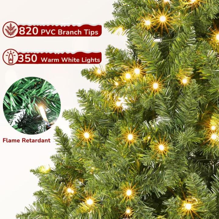 Kerstboom met verlichting, glans, kunstkerstboom met lichtketting, kunst-Nordmann-spar inclusief 350 warmwitte ledlampen, 820 takken en metalen standaard, van pvc (H210 cm)