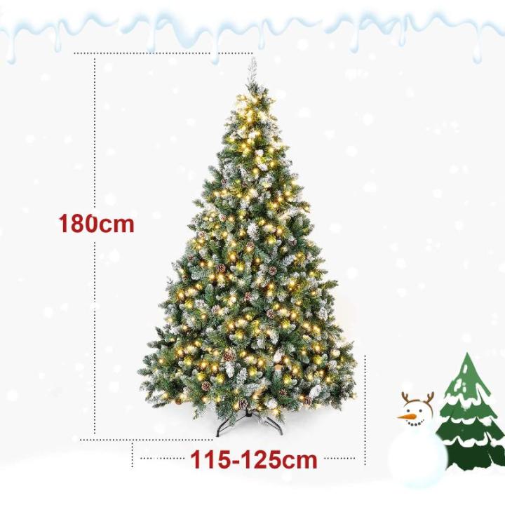 Kunstkerstboom met verlichting witte sneeuw LED kerstboom voor kerstdecoratie (180 cm 340LED)