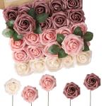 Kunstbloemen, rozen, 50 stuks, echt touch, rozen met stelen voor doe-het-zelf bruiloftsboeketten, bruidsdouche, tafelopzetstukken, bloemstukken, feesttafels, woondecoraties, gemeng