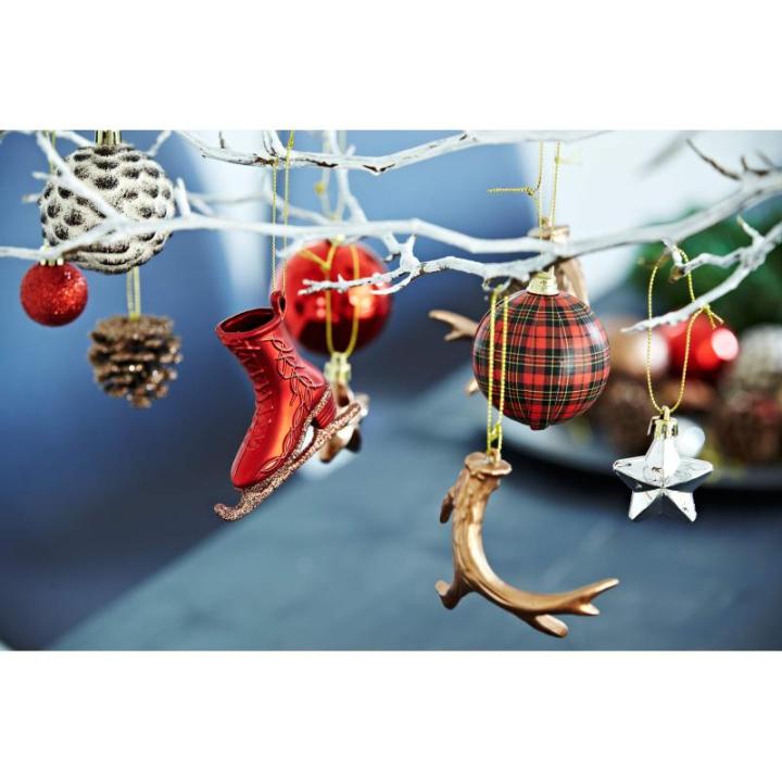 Set van 31 assortiment - kerstversiering om op te hangen - kunststof kerstboomversiering rood natuur zilver