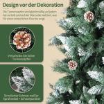 Nordmann Kunstkerstboom met sneeuweffect, kunstkerstboom met handgemaakte houten standaard, sneeuw, 28 dennenappels en 676 punten, eenvoudig te monteren
