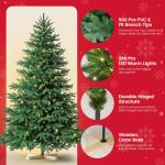 Kuro sagol Künstlicher Weihnachtsbaum Tannenbaum 150cm, Ø 80cm, 500 Spitzen, schwer entflammbar, realistischer Christbaum Tanne mit Ständer, innen außen