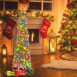 Kunstkerstboom met standaard, 1,5 m, opvouwbare pop-up kerstboom met pailletten voor Kerstmis, feestbenodigdheden, huisdecoratie, goud