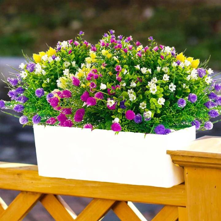12 bundels voor buiten, uv-bestendige voor buiten, , balkonplanten, weerbestendig, duurzame plastic bloemen, net echt voor buiten, balkon, tuin