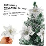 12St Doppelschicht kleine Weihnachtsblume DIY weihnachtshandwerk Christbaumschmuck Ornamente weihnachtsdeko künstliche blüten Weihnachtsbaum Party-Requisiten Plastik Silver