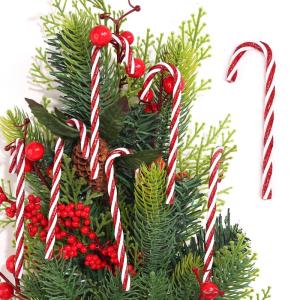 32 stuks kerstsnoepstok hangende ornamenten kerstboom hangende decoraties plastic gedraaide kruk ornamenten voor kerstambachten binnen buiten decor (glitter rood geen gaten, 12 cm)