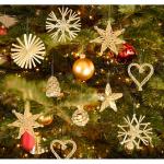 Strohsterne Christbaumschmuck 46-teiliges,Weihnachtsbaumschmuck Stroh mit Natürlichen Akzenten,Handgemacht Weihnachtsbaum Deko aus Stroh mit Schöner Box,Dekoration für Weihnacht