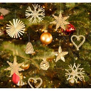 Strohsterne Christbaumschmuck 46-teiliges,Weihnachtsbaumschmuck Stroh mit Natürlichen Akzenten,Handgemacht Weihnachtsbaum Deko aus Stroh mit Schöner Box,Dekoration für Weihnacht