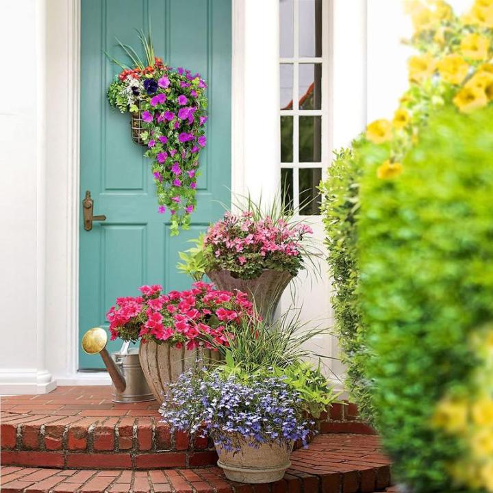2 stuks kunstmatige blauweregen wijnstok kunstmatige hangende bloemen nepplanten voor tuin hek balkon buiten binnen decoratie (paars bloemgroen, 90 cm)