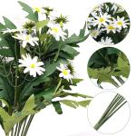 Faux Zijde Madeliefje Wilde Bloemen Groen Heesters Planten, 24 Witte Daisy Nep Bloemen voor Thuis Tafel Veranda Raam Keuken in Vaas Mand of Bloempot