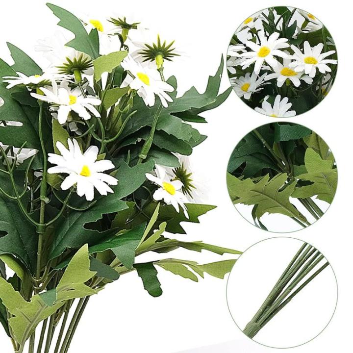 Faux Zijde Madeliefje Wilde Bloemen Groen Heesters Planten, 24 Witte Daisy Nep Bloemen voor Thuis Tafel Veranda Raam Keuken in Vaas Mand of Bloempot