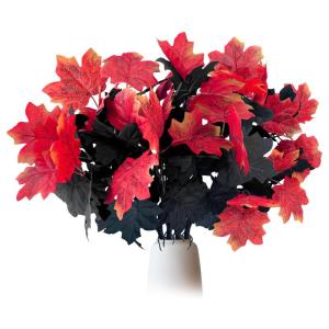 4 stuks kunstmatige esdoornbladeren, herfstbladeren, esdoorntak, decoratie voor Halloween, Thanksgiving, kunstesdoornbladeren, herfst, voor binnen en buiten, vazen (Halloween)