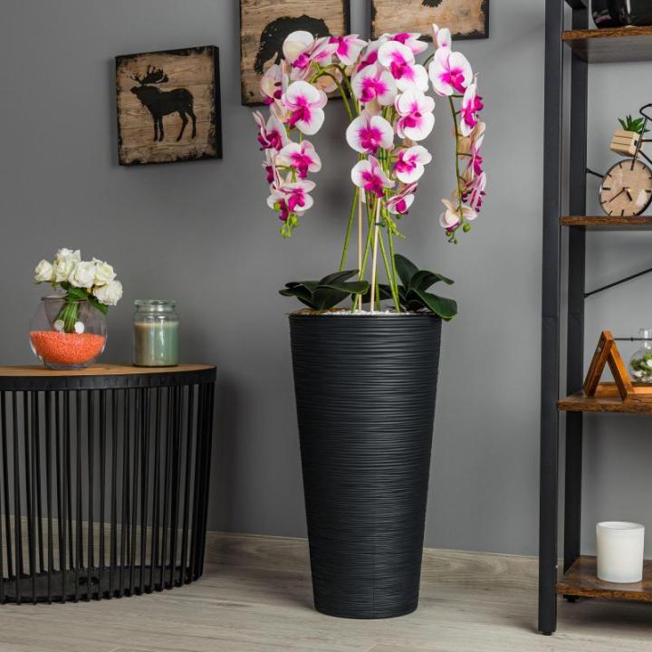 Künstliche Orchidee Kaskaden Blumenstrauß Creme und Rosa im Topf Anthrazit H 110 cm Heimbüro Dekoration, Kunstpflanze Orchidee, Kunstblume, Künstliche Orchidee im Topf
