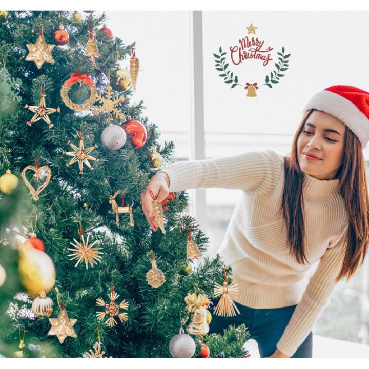 46 x natuurlijke strosterren kerstset, kerstboomversiering, stro met natuurlijke accenten, handgemaakte kerstboom van stro met mooie doos, natuurlijke kerststrohanger voor kerstboo