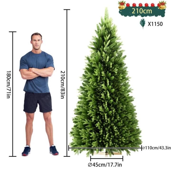 Kunstkerstboom 210 cm premium dennenboom kunstgroen PVC, natuurgetrouwe spuitgietelementen, edelspar snel op te bouwen, brandbaar, incl. kerstboomstandaard (2,1 m)