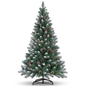 Kuro sagol Kunstkerstboom met sneeuw en dennenappels, moeilijk ontvlambare dennenboom met eenvoudige montage, stabiele kerstboomstandaard voor een realistische feestdecoratie