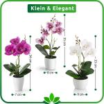 in pot (35 cm), set van 3 kunstorchideeën, kunstmatig afgestemde arrangement in hoogglans-keramische potten, decoratieve bloemen, kunstorchideeën (wit-rosé)