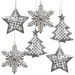 6 kerstboom zilver 9-12 cm kerstdecoratie om op te hangen boomversiering ster sneeuwvlok