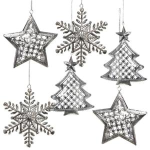 6 kerstboom zilver 9-12 cm kerstdecoratie om op te hangen boomversiering ster sneeuwvlok